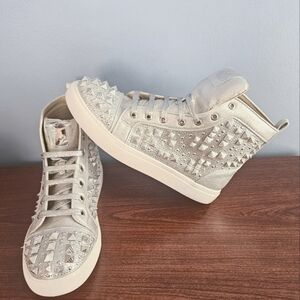 PARRAZO Metallic Silver Studded High-Top Sneakers Size 9.5 NWOT UNISEX